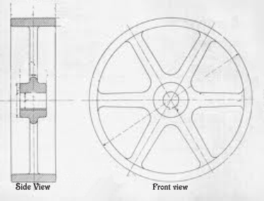 mechanical drawing of a fan side view and frontal
